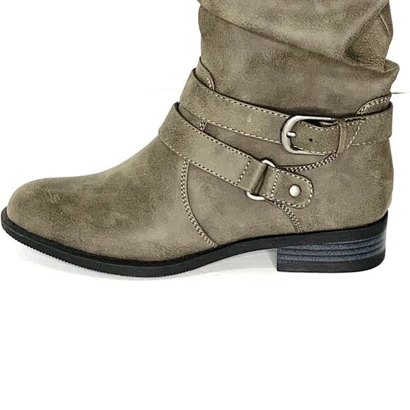 Whitemt. ERICA Women’s Low Heel Mid-Calf Riding Boots Old Olive Green - Picture 7 of 12